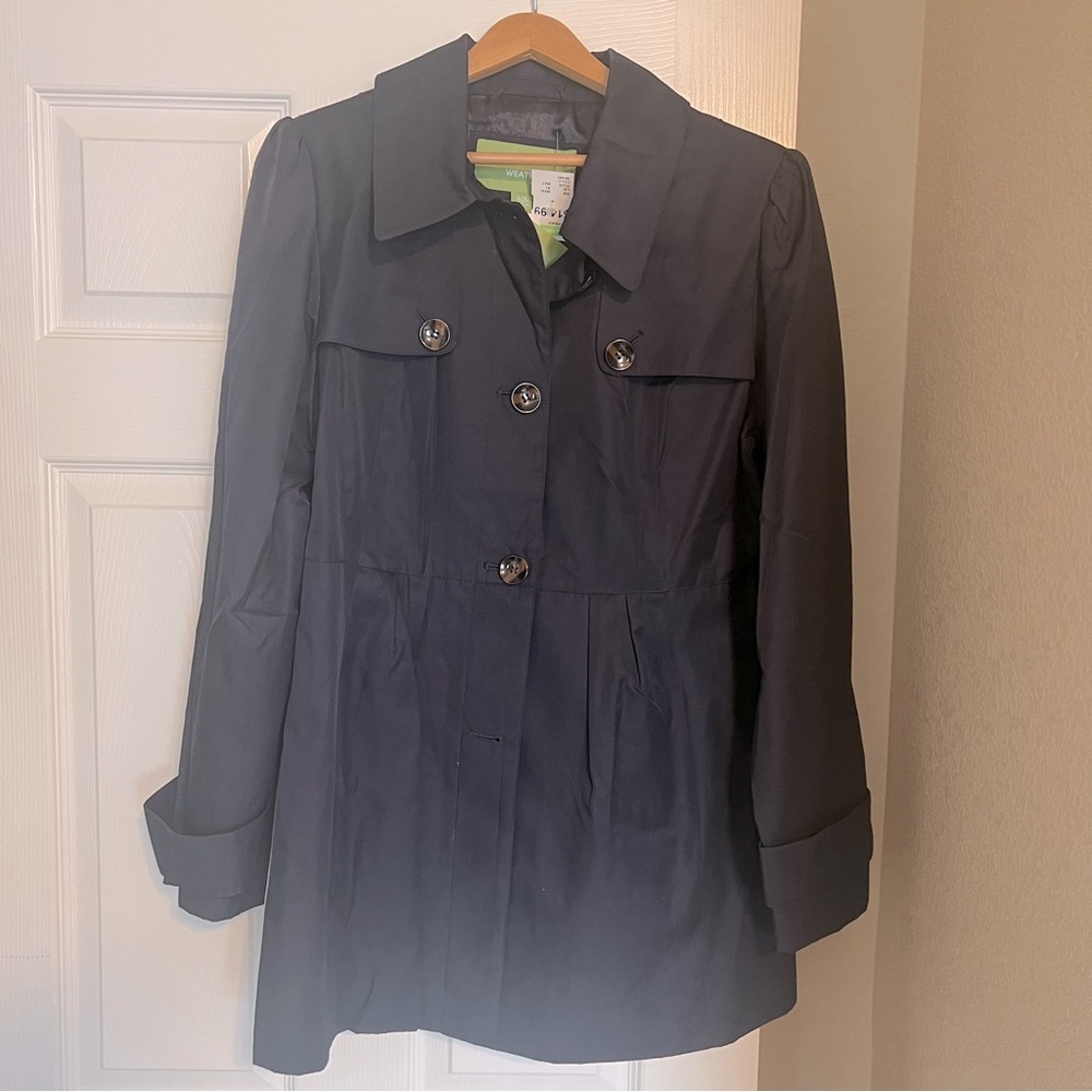 NWT Weatherproof Garment Co Trench Coat Rain Size Large Navy Blue Classic